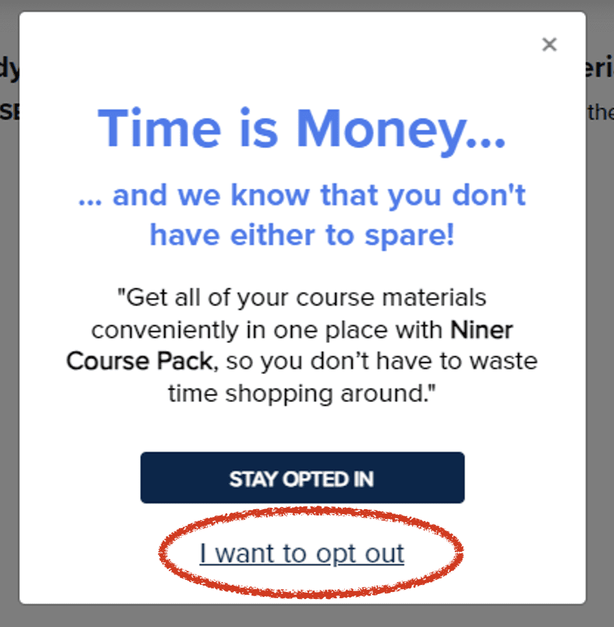 Screenshot of page prompting you to confirm whether you want to opt out.
