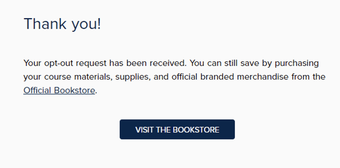 Opt-out confirmation screen.