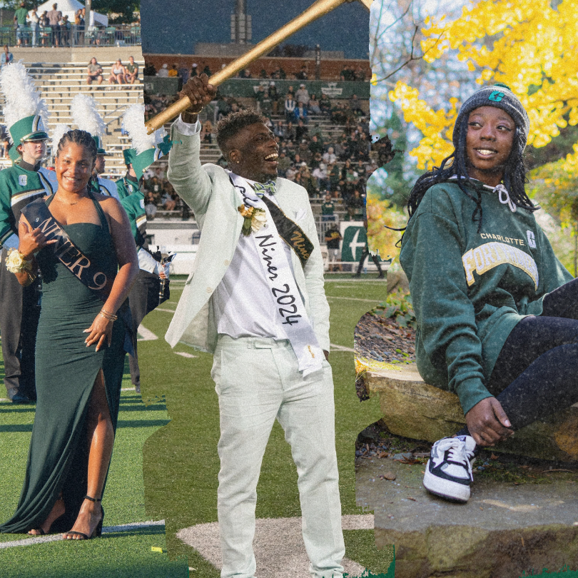 Photo collage of Aux Guide student ambassadors who were on the Niner 9 (left to right): Natalia Harris, S.L. Ivey and Amanda Williams.