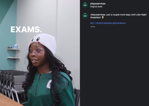 A screenshot of an Instagram promo reel for Late Night Breakfast in Fall 2023.
