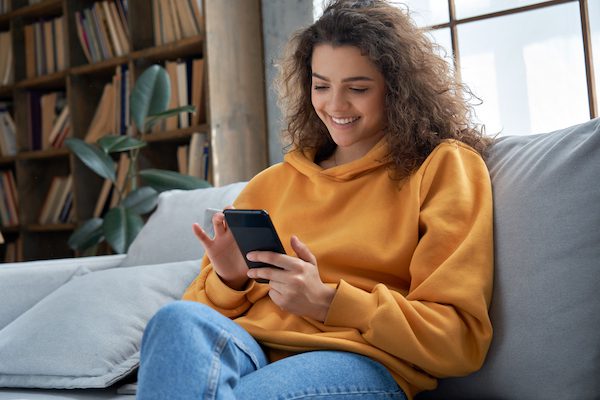 Student looking at phone