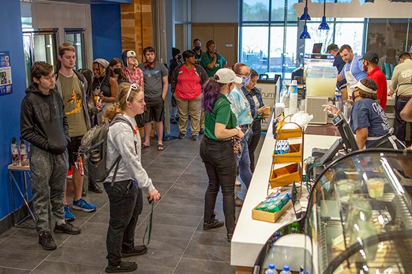 Students line up at Auntie Anne's