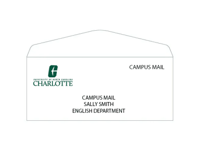 Envelope explaining how to address UNC Charlotte campus mail.