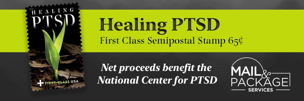 Healing PTSD; First class semipostal stamp 65 cents. Net proceeds benefit the National Center for PTSD.