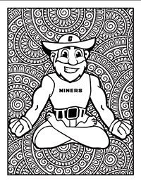 thumbnail of coloring page - Norm in yoga position in front of mandala design
