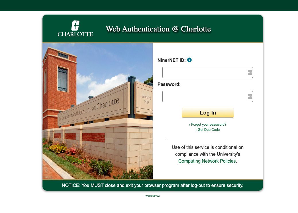 my.charlotte.edu login page