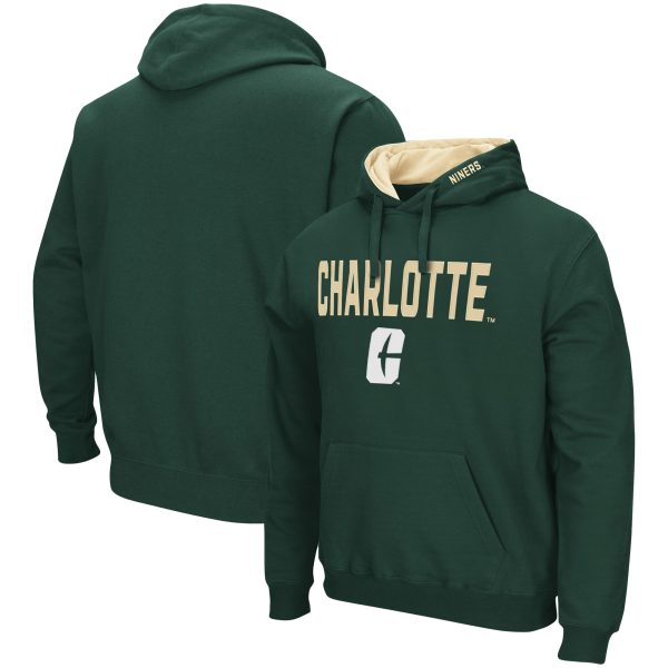 green hoodie with gold and white Charlotte logo on the chest