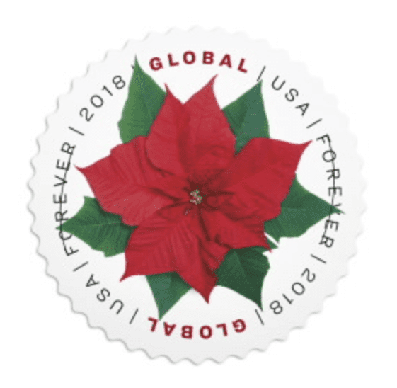 international first class stamp with poinsettia